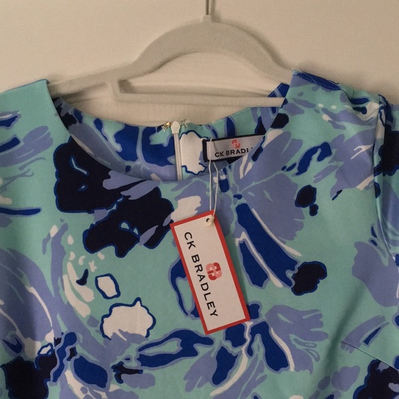 NWT CK Bradley Hudson blue floral shift dress M L - Picture 3 of 13
